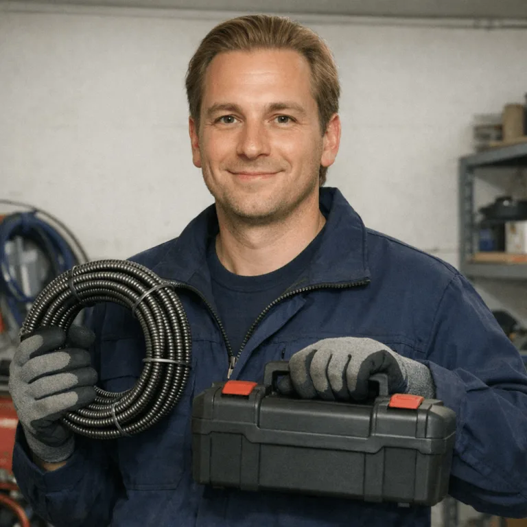 Professioneller Techniker der Rohrreinigung bei der Arbeit