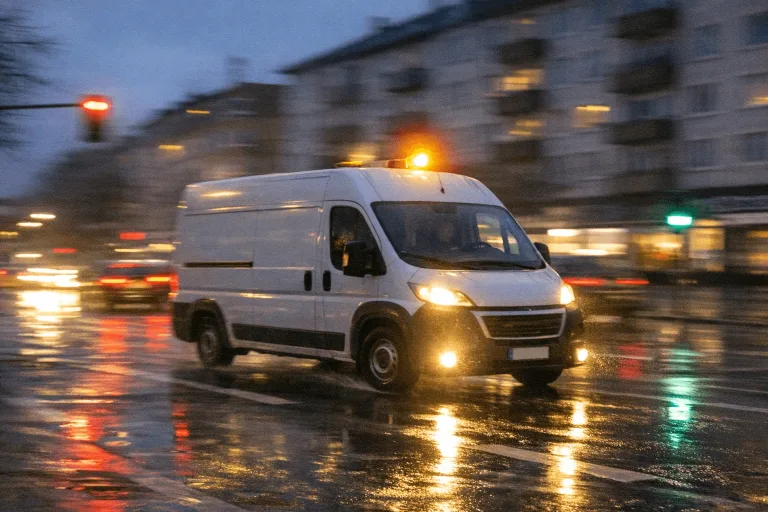 Einsatzfahrzeug im Rohrreinigungs-Notdienst bei Nacht
