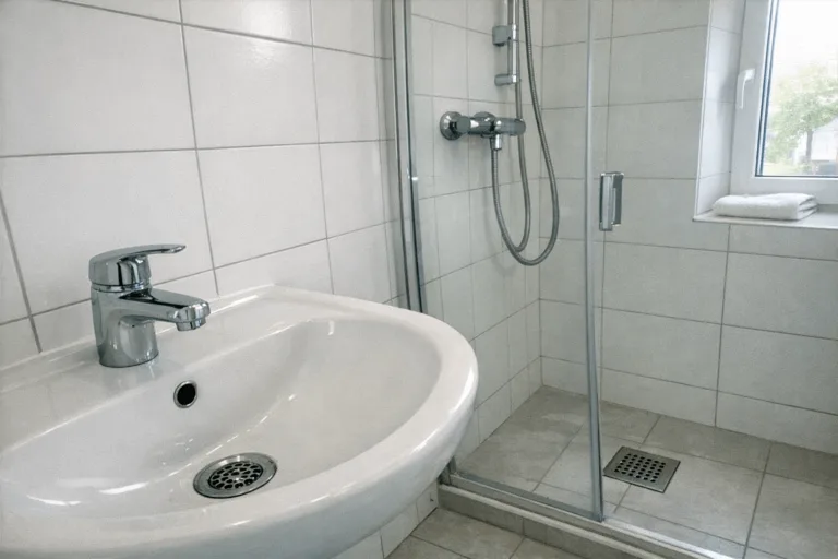 Strahlend sauberes Badezimmer als Symbol für vorbeugende Rohrreinigung